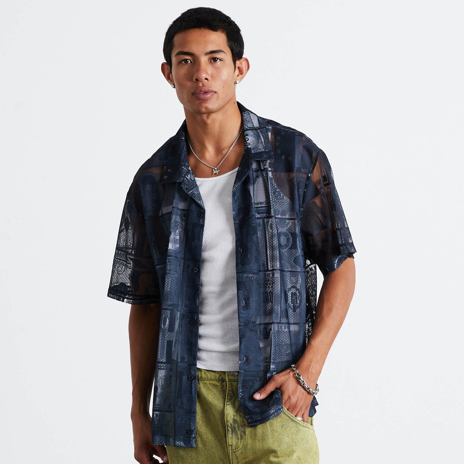 HUF (ハフ) Worldwide JP /TOPS & SHIRTS(トップス&シャツ)/ GLOBAL CURRENCY LACE SHIRT商品 / BLACK