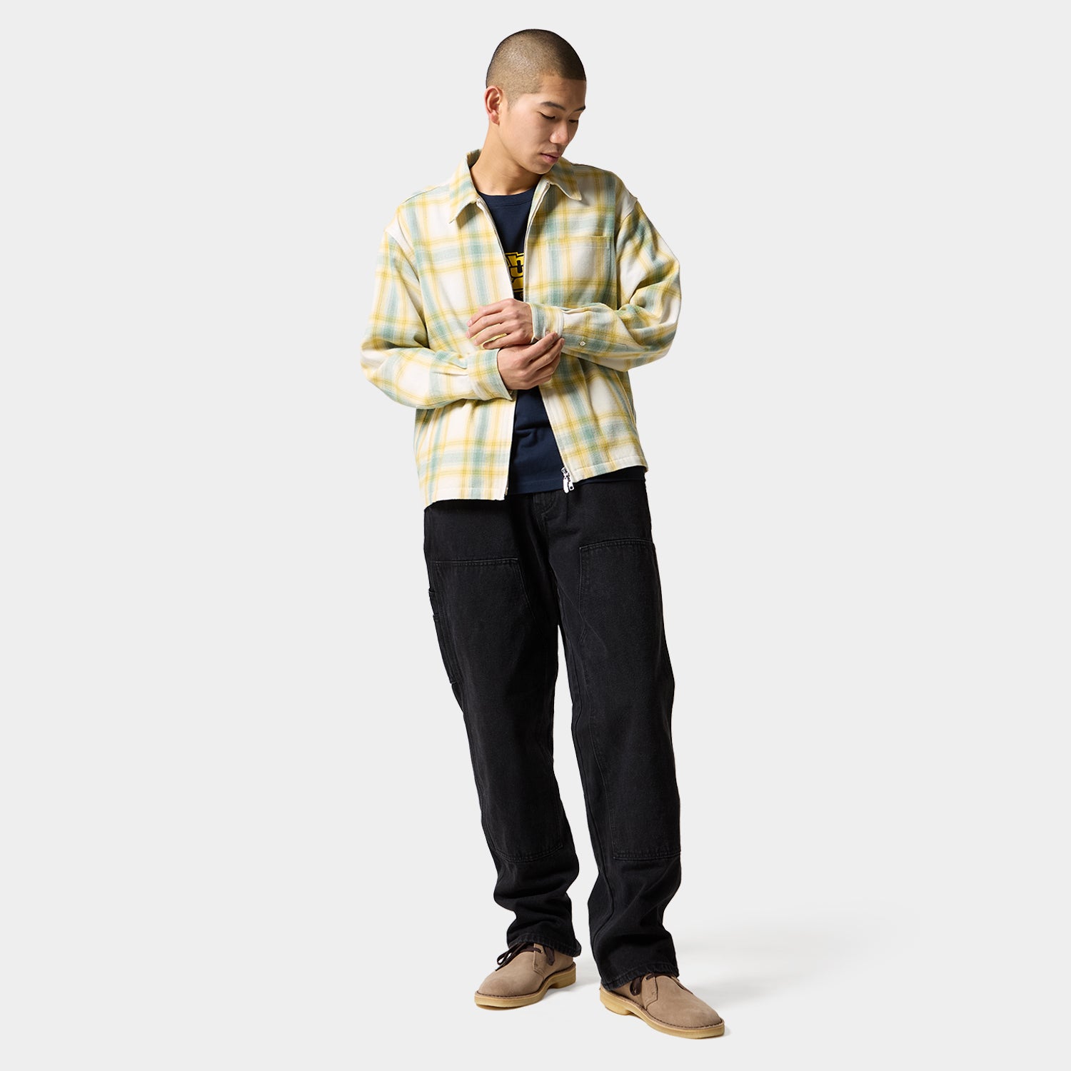HUF (ハフ) Worldwide JP /TOPS & SHIRTS(トップス&シャツ)/ 89 OUTLINE PLAID ZIP SHIRT商品 / BLACK