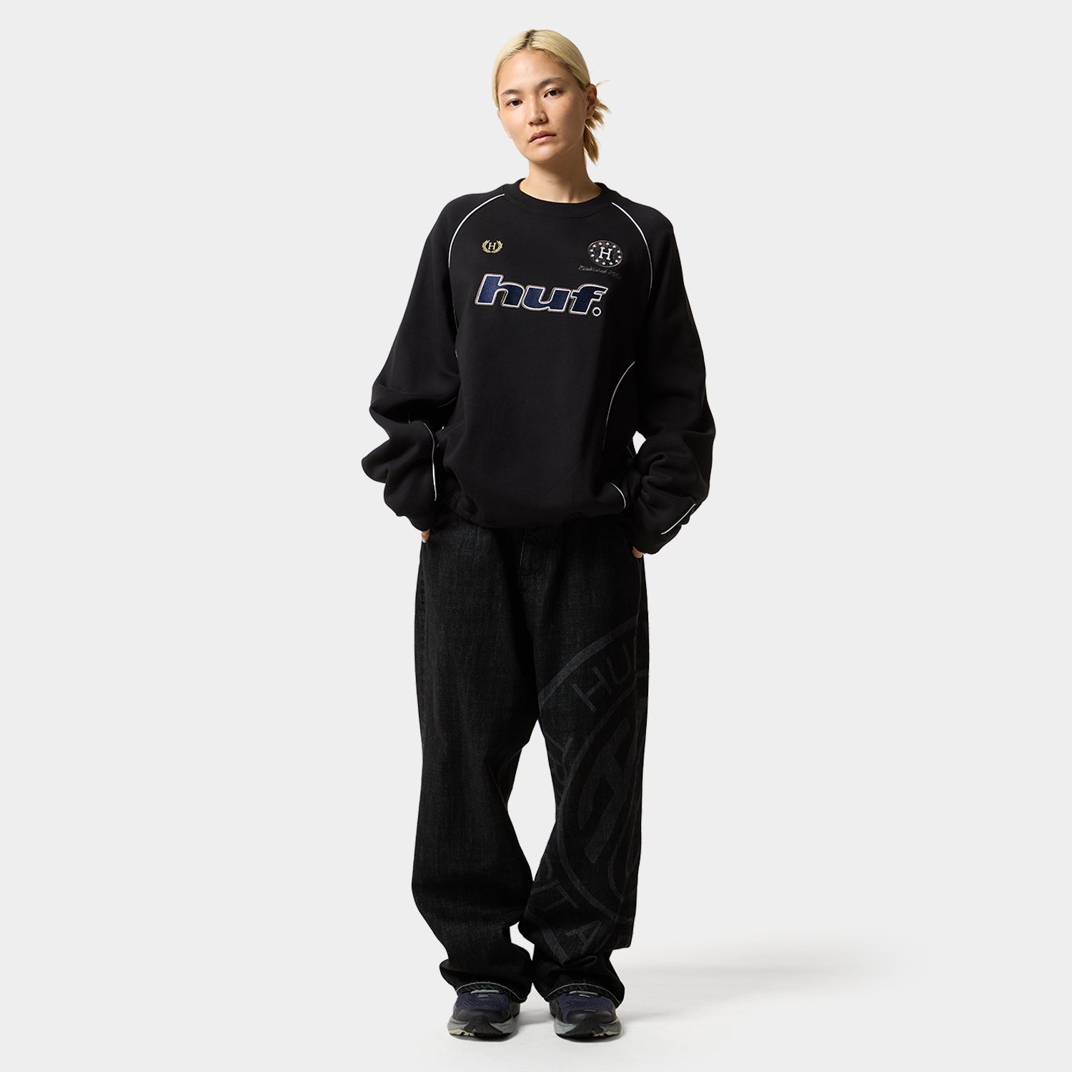 HUF (ハフ) Worldwide JP /SWEATSHIRTS(スウェットシャツ)/ LUX DRAWCORD CREW商品 / BLACK