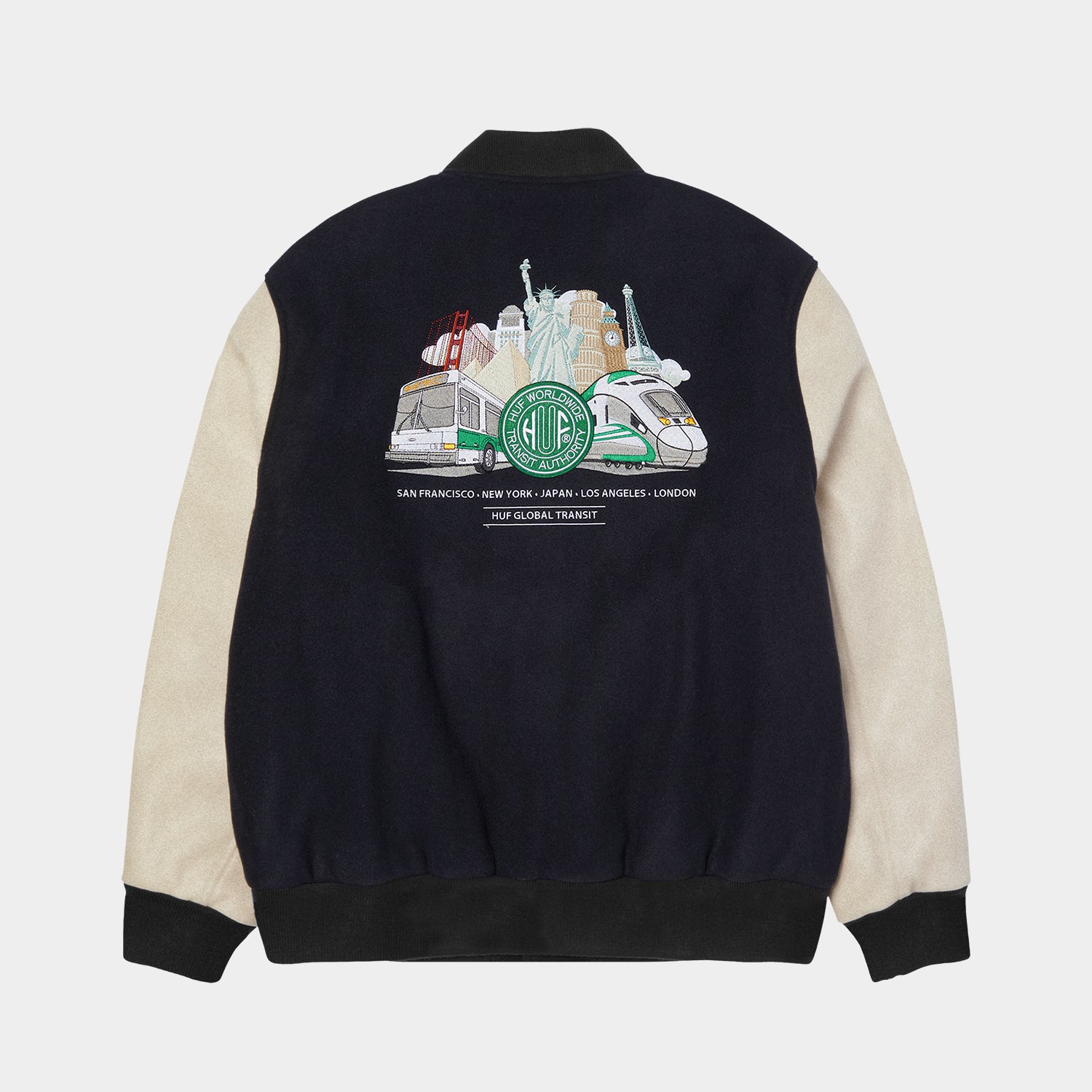 HUF (ハフ) Worldwide JP /JACKETS(ジャケット)/ GLOBAL TRANSIT VARSITY JACKET商品 / NAVY