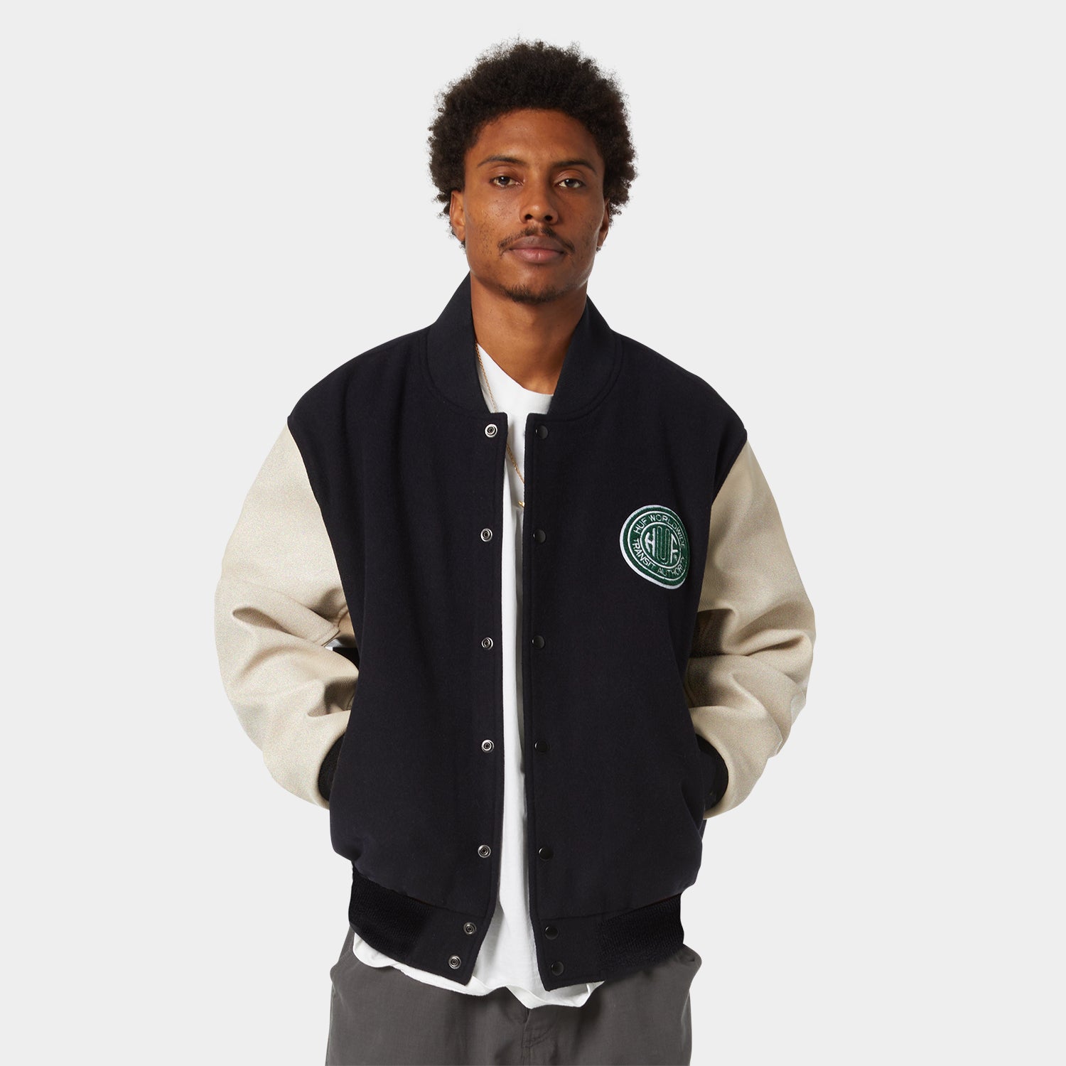 HUF (ハフ) Worldwide JP /JACKETS(ジャケット)/ GLOBAL TRANSIT VARSITY JACKET商品 / NAVY