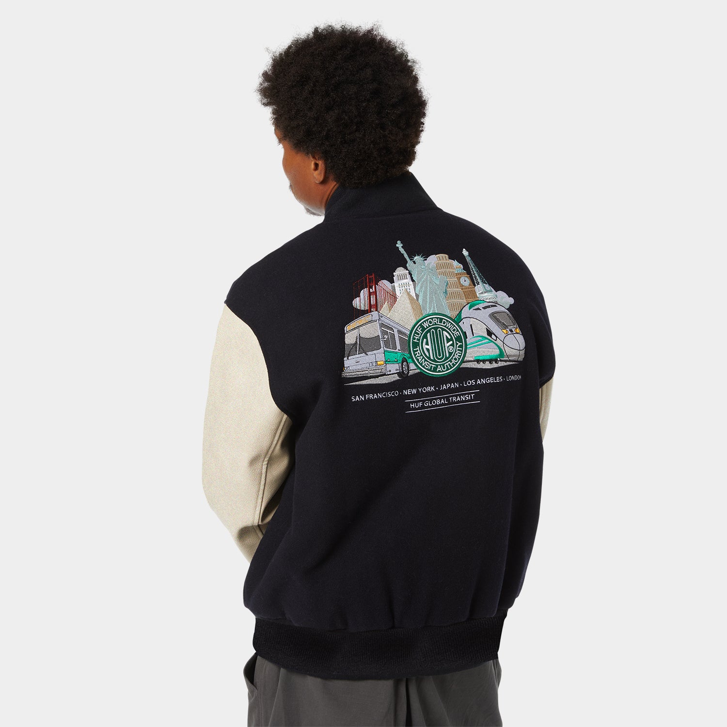HUF (ハフ) Worldwide JP /JACKETS(ジャケット)/ GLOBAL TRANSIT VARSITY JACKET商品 / NAVY