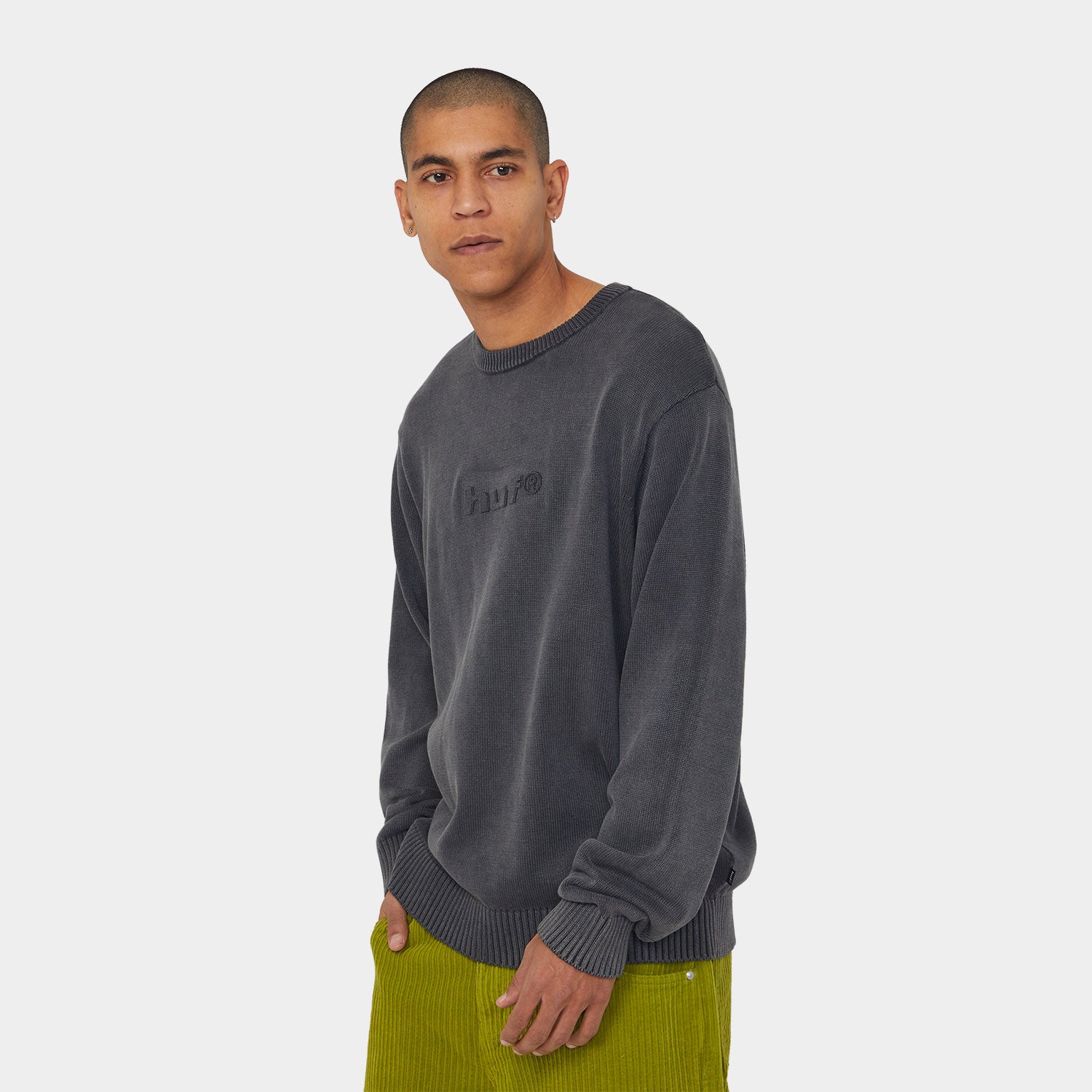 HUF (ハフ) Worldwide JP /KNITS & SWEATERS(ニット&セーター)/ PACIFIC WASH EMBOSSED CREWNECK商品 / BLUE