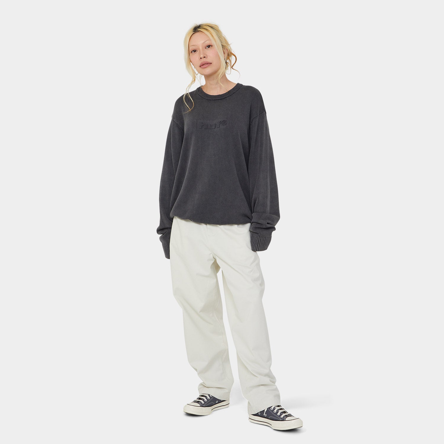 HUF (ハフ) Worldwide JP /KNITS & SWEATERS(ニット&セーター)/ PACIFIC WASH EMBOSSED CREWNECK商品 / BLUE