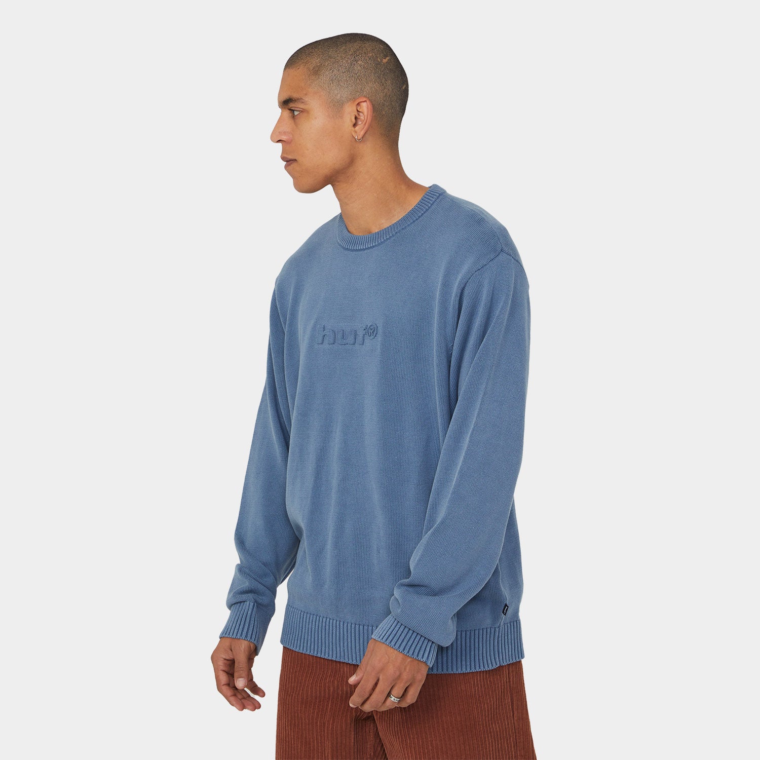 HUF (ハフ) Worldwide JP /KNITS & SWEATERS(ニット&セーター)/ PACIFIC WASH EMBOSSED CREWNECK商品 / BLUE
