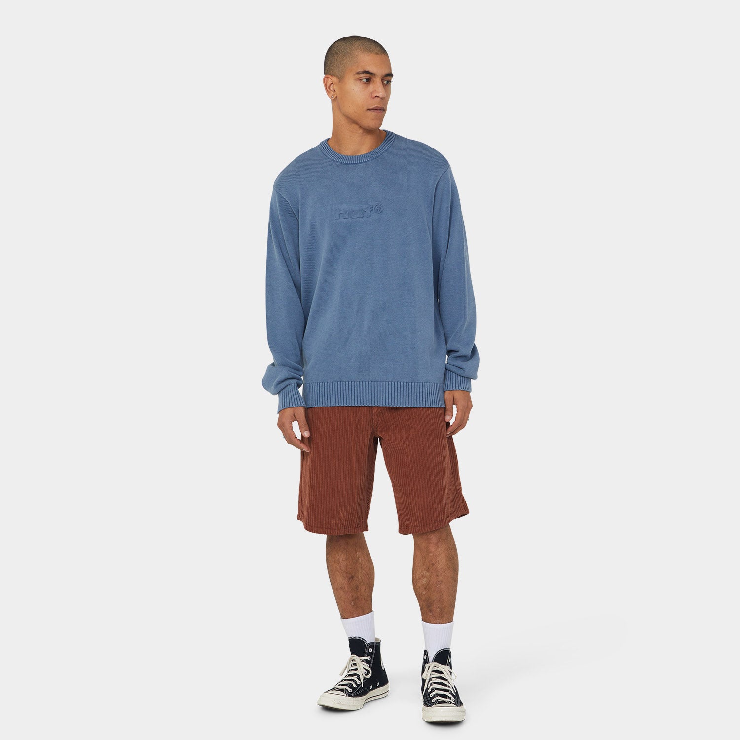 HUF (ハフ) Worldwide JP /KNITS & SWEATERS(ニット&セーター)/ PACIFIC WASH EMBOSSED CREWNECK商品 / BLUE