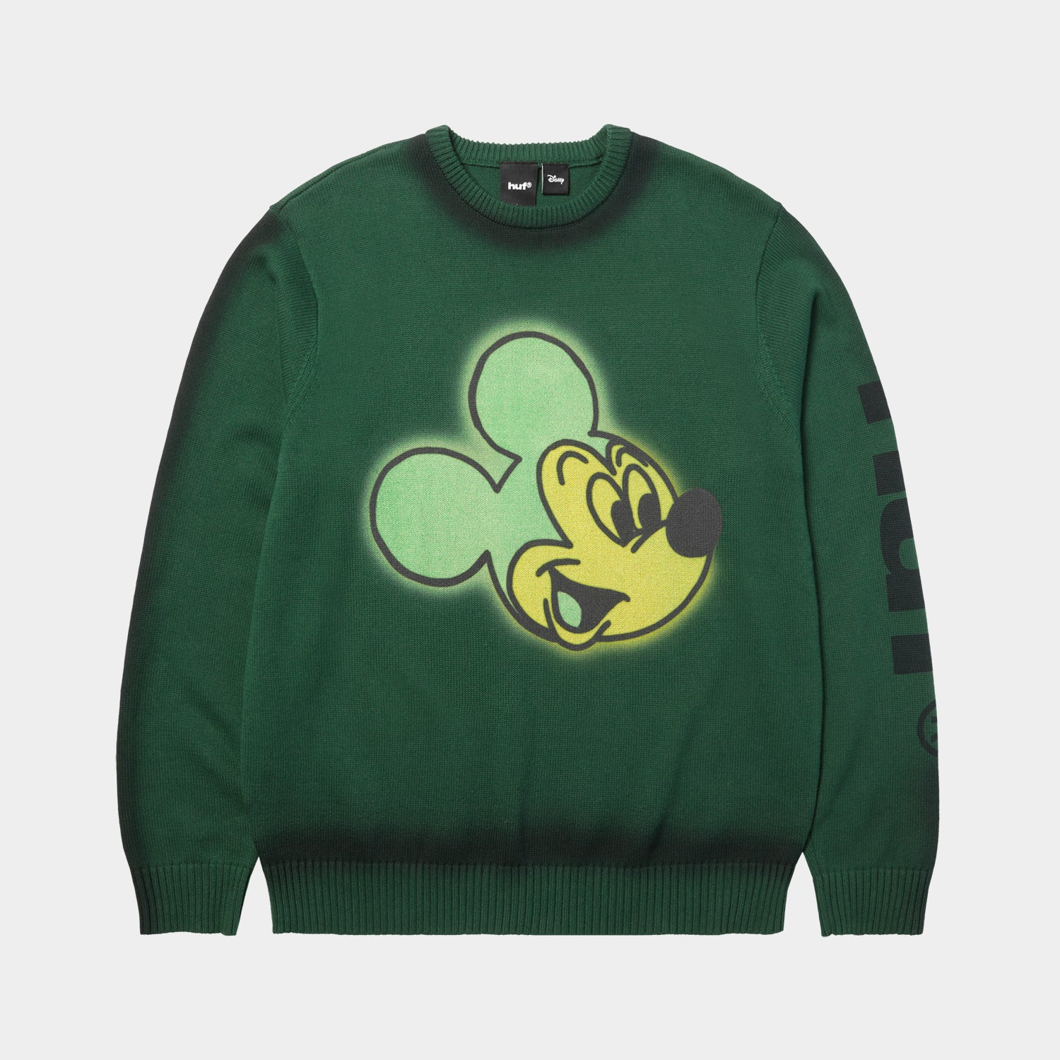 HUF (ハフ) Worldwide JP /KNITS & SWEATERS(ニット&セーター)/ DISNEY | HUF MICKEY SPRAY CREWNECK SWEATER商品 / FOREST GREEN