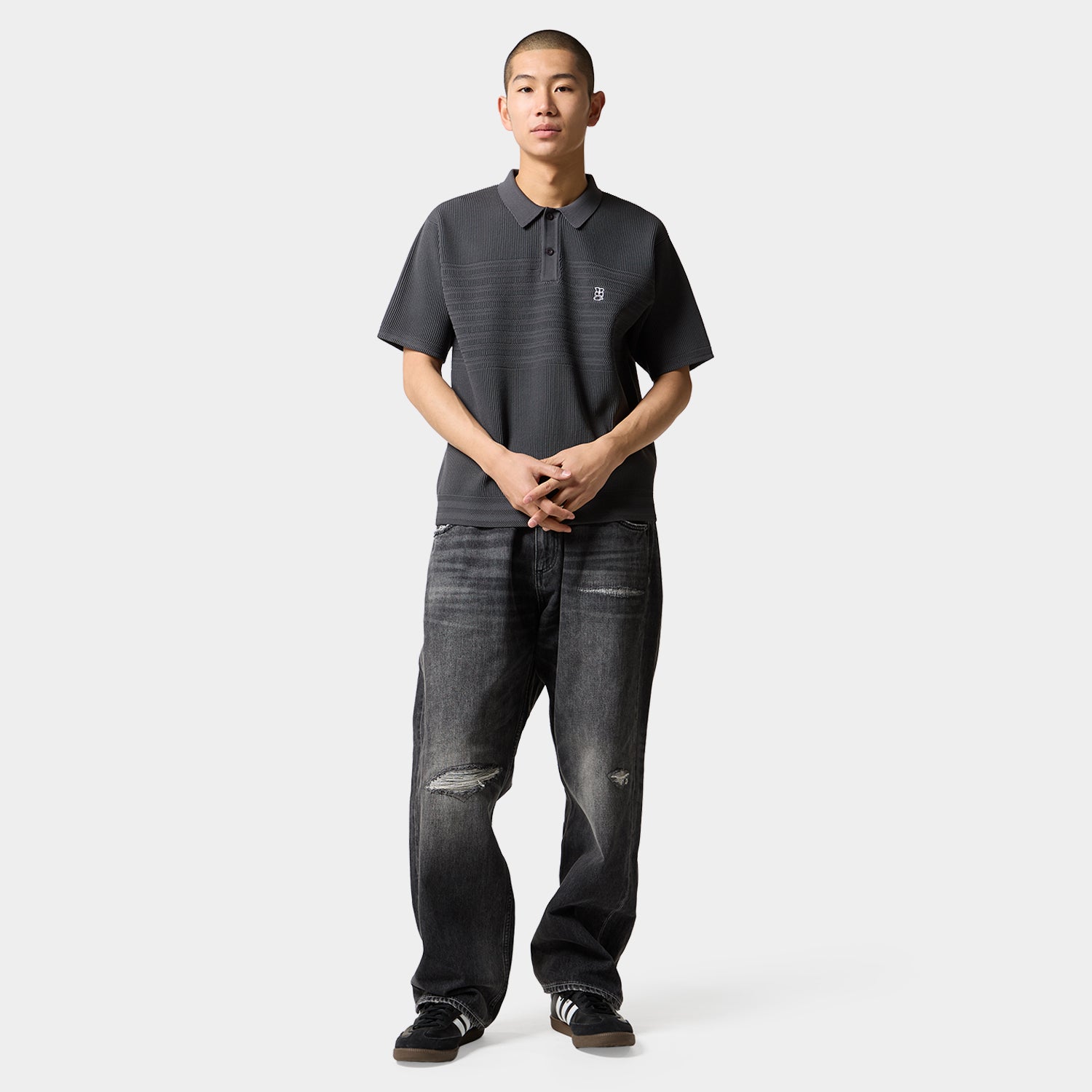 HUF (ハフ) Worldwide JP /TOPS & SHIRTS(トップス&シャツ)/ MEGABLAST KNIT POLO TOP商品 / CHARCOAL