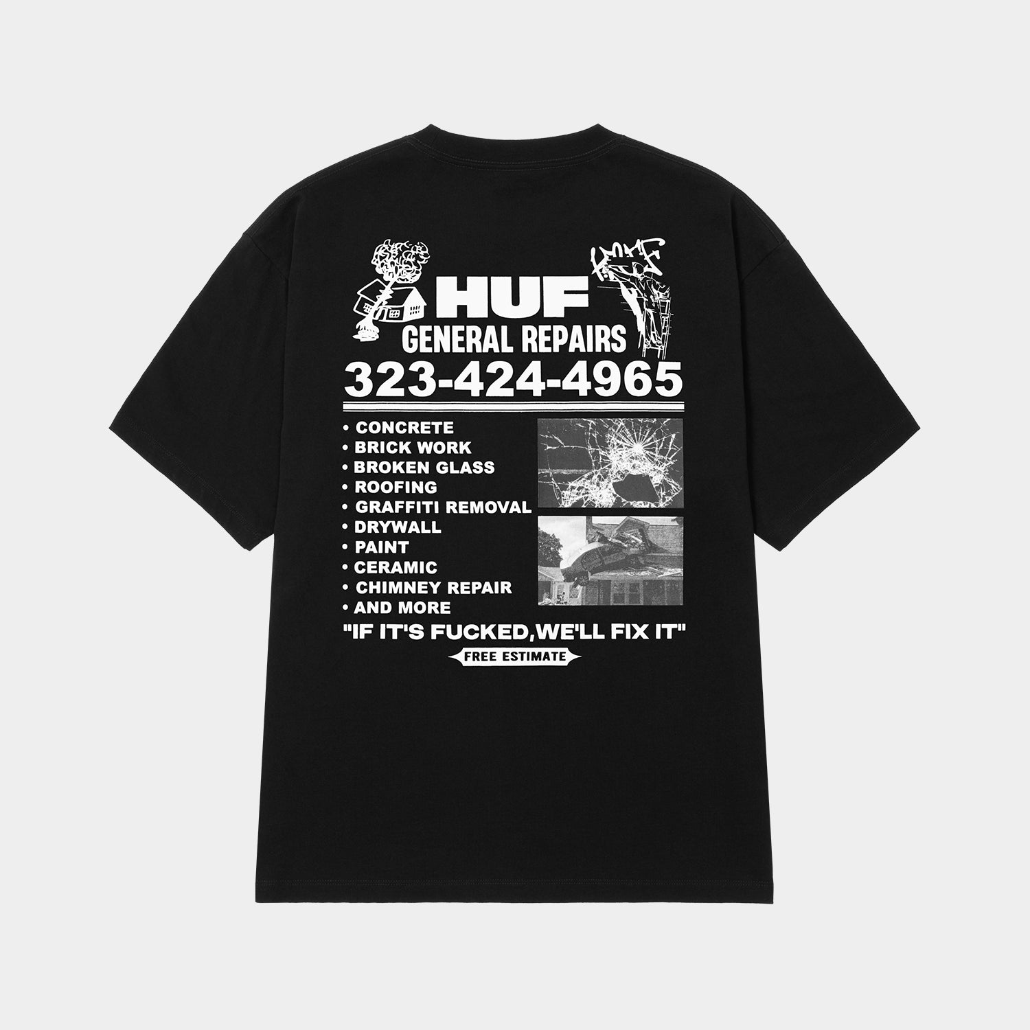 HUF (ハフ) Worldwide JP /T-SHIRTS(Tシャツ)/ GENERAL REPAIRS TEE商品 / BLACK