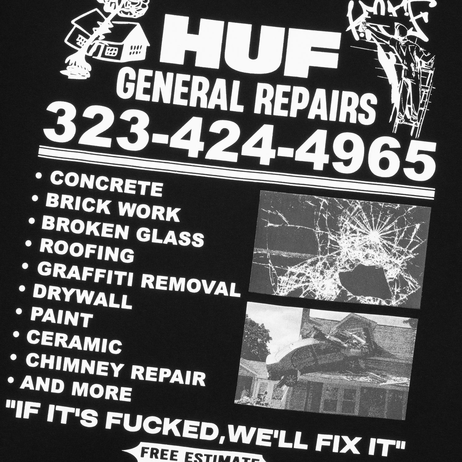HUF (ハフ) Worldwide JP /T-SHIRTS(Tシャツ)/ GENERAL REPAIRS TEE商品 / BLACK