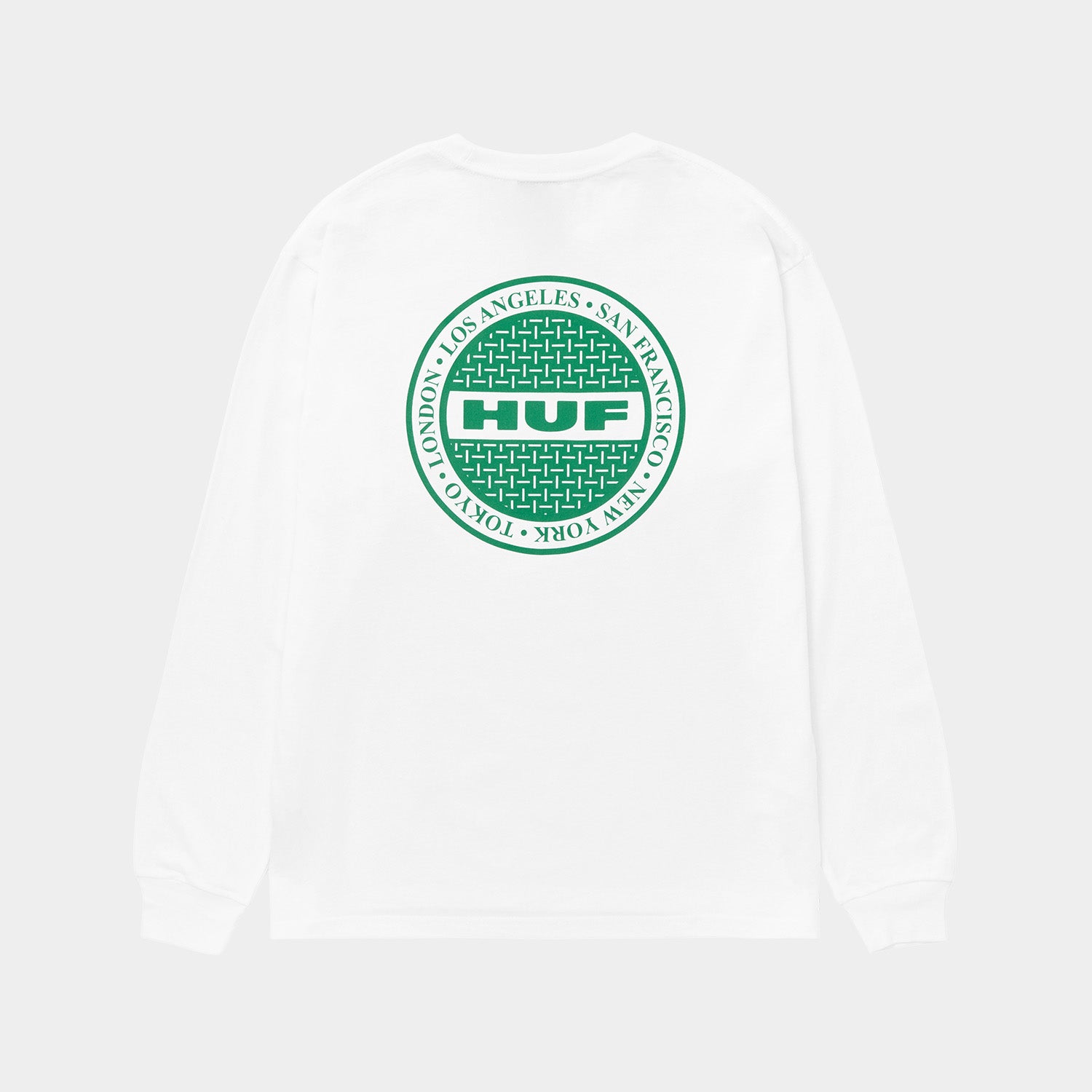 HUF (ハフ) Worldwide JP /T-SHIRTS(Tシャツ)/ MANHOLE LS TEE商品 / WHITE/GREEN