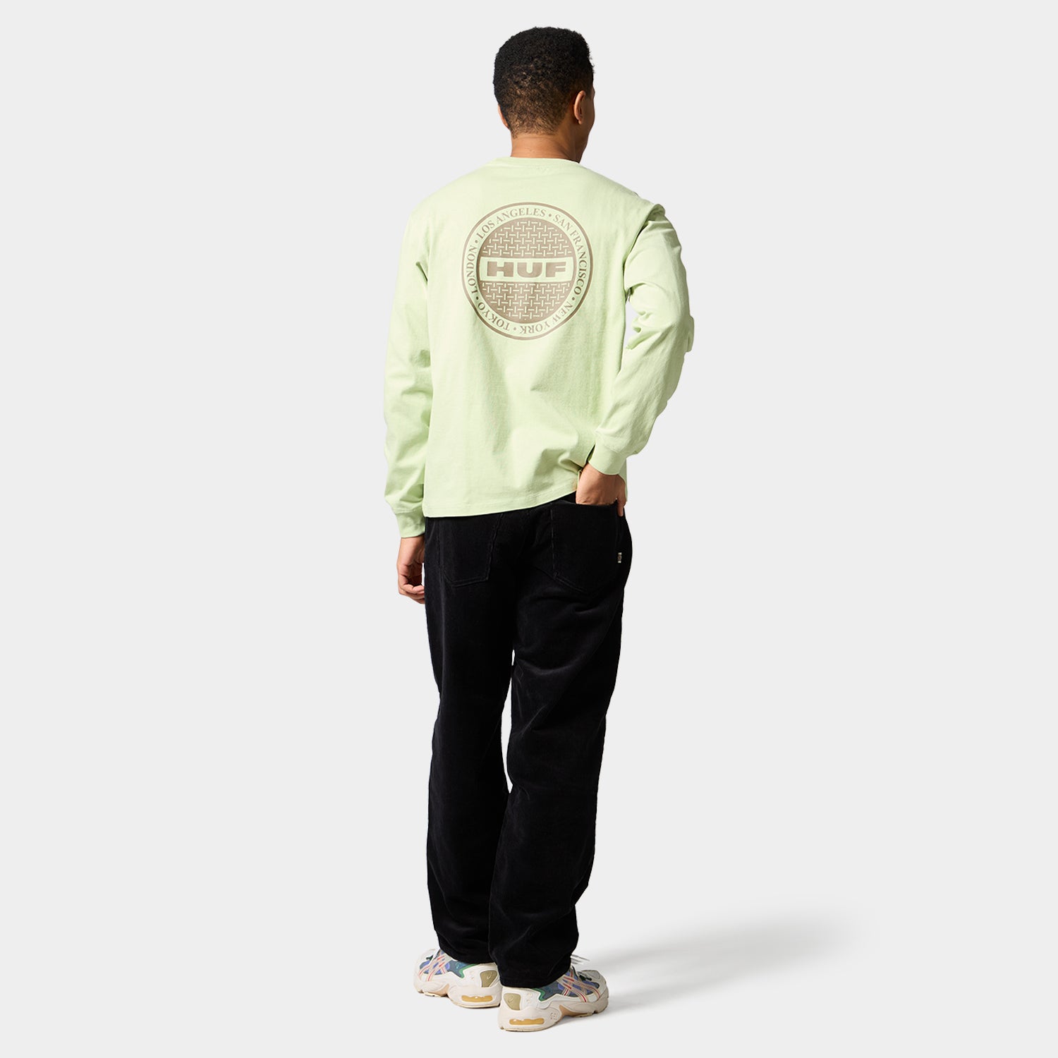 HUF (ハフ) Worldwide JP /T-SHIRTS(Tシャツ)/ MANHOLE LS TEE商品 / WHITE/GREEN
