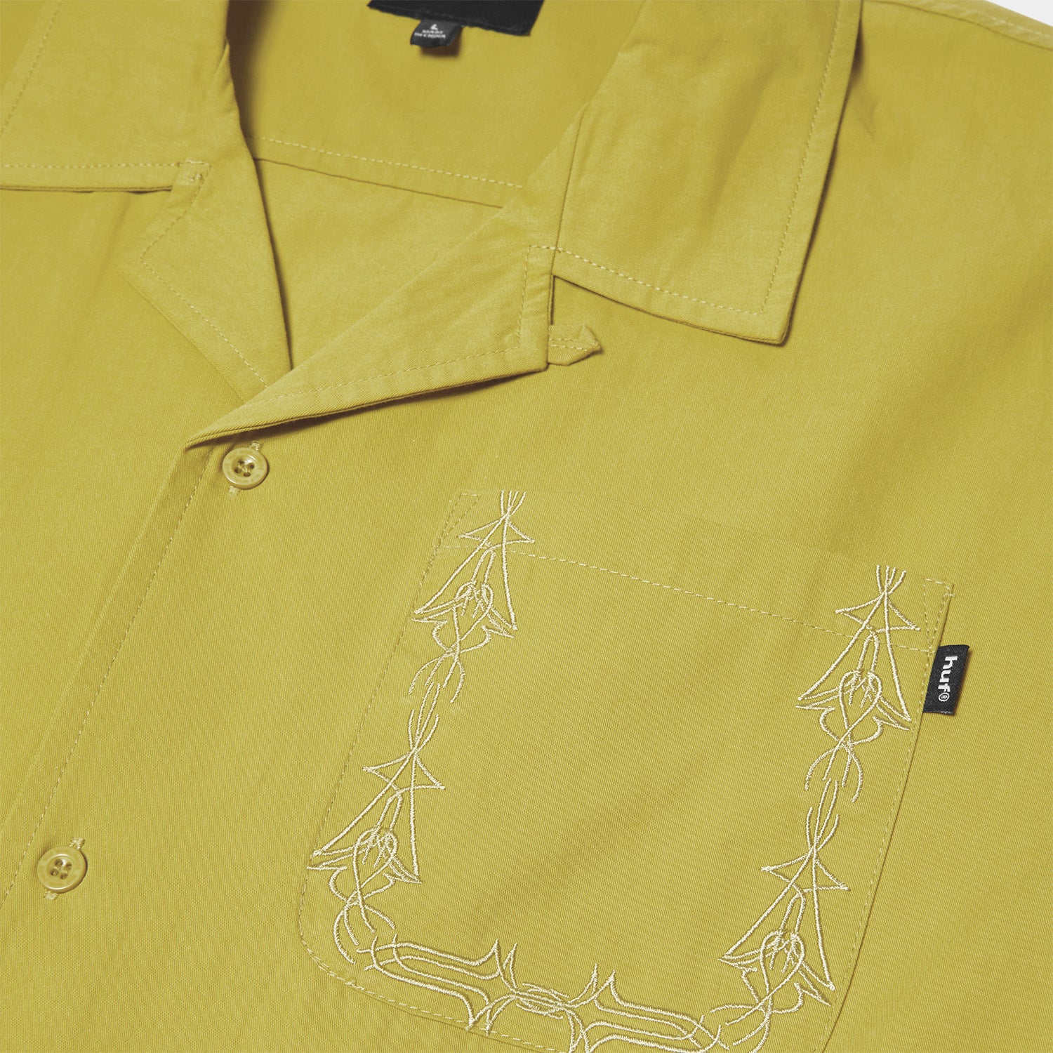 HUF (ハフ) Worldwide JP /TOPS & SHIRTS（トップス&シャツ）/ PINSTRIPE EMBROIDERED RESORT SHIRT商品 / AVOCADO