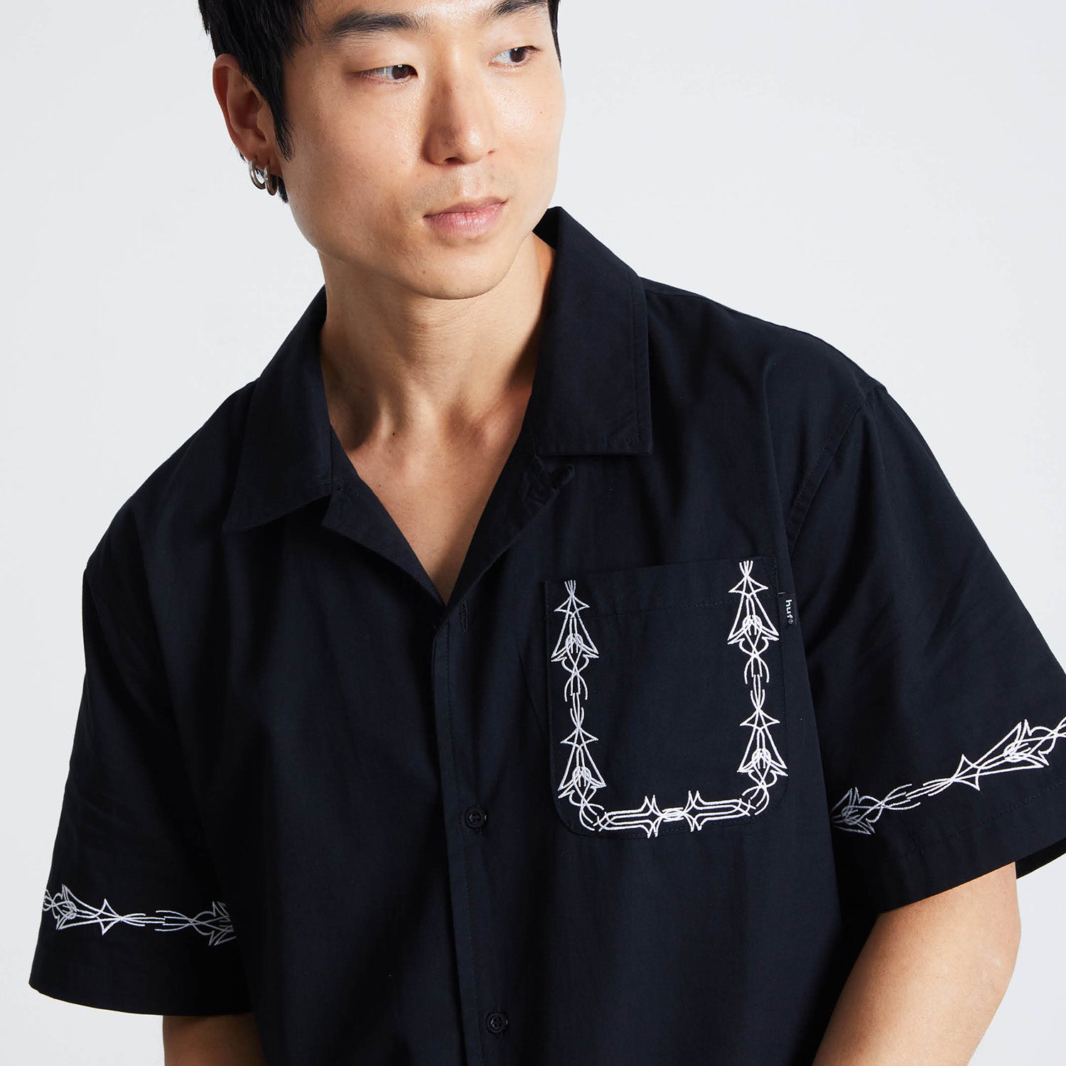 HUF (ハフ) Worldwide JP /TOPS & SHIRTS（トップス&シャツ）/ PINSTRIPE EMBROIDERED RESORT SHIRT商品 / AVOCADO