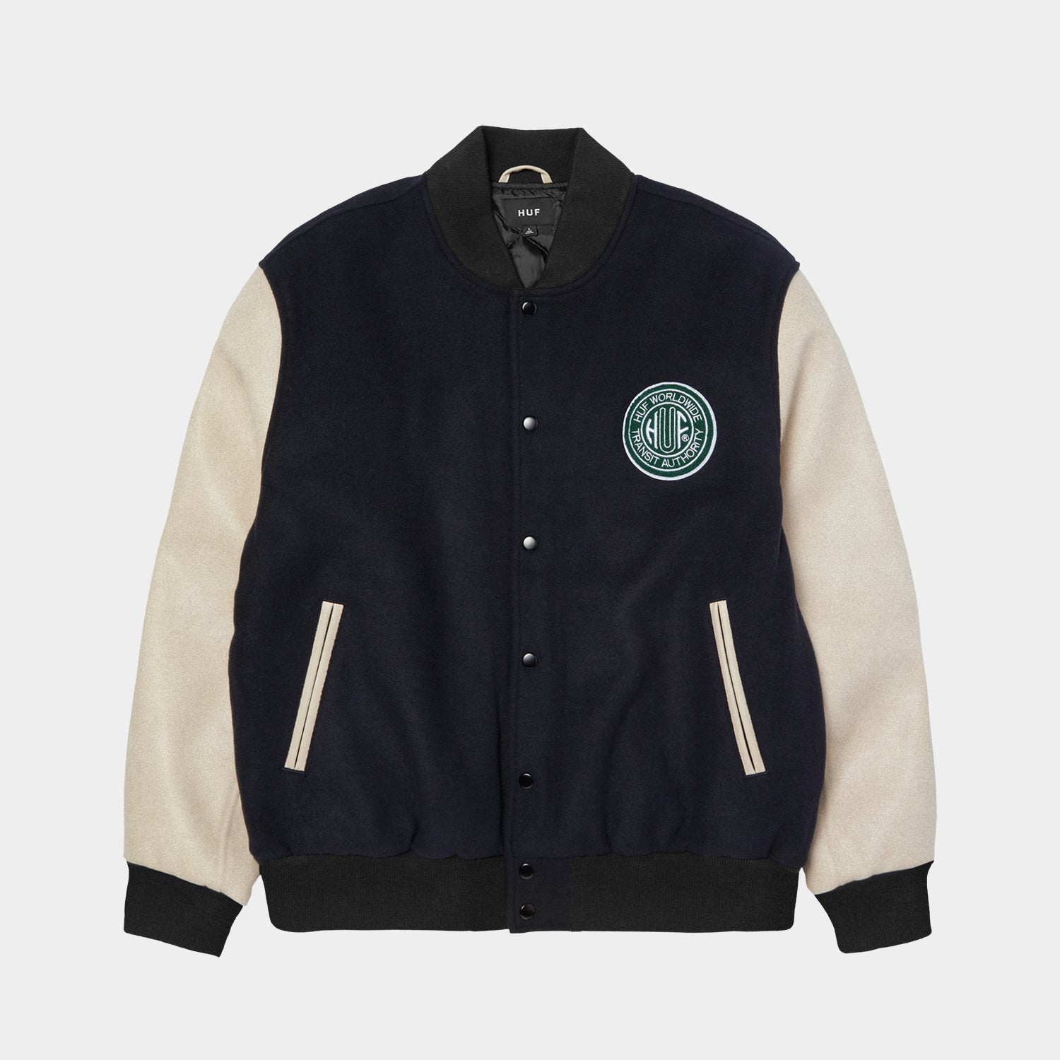 HUF (ハフ) Worldwide JP /JACKETS（ジャケット）/ GLOBAL TRANSIT VARSITY JACKET商品 / NAVY