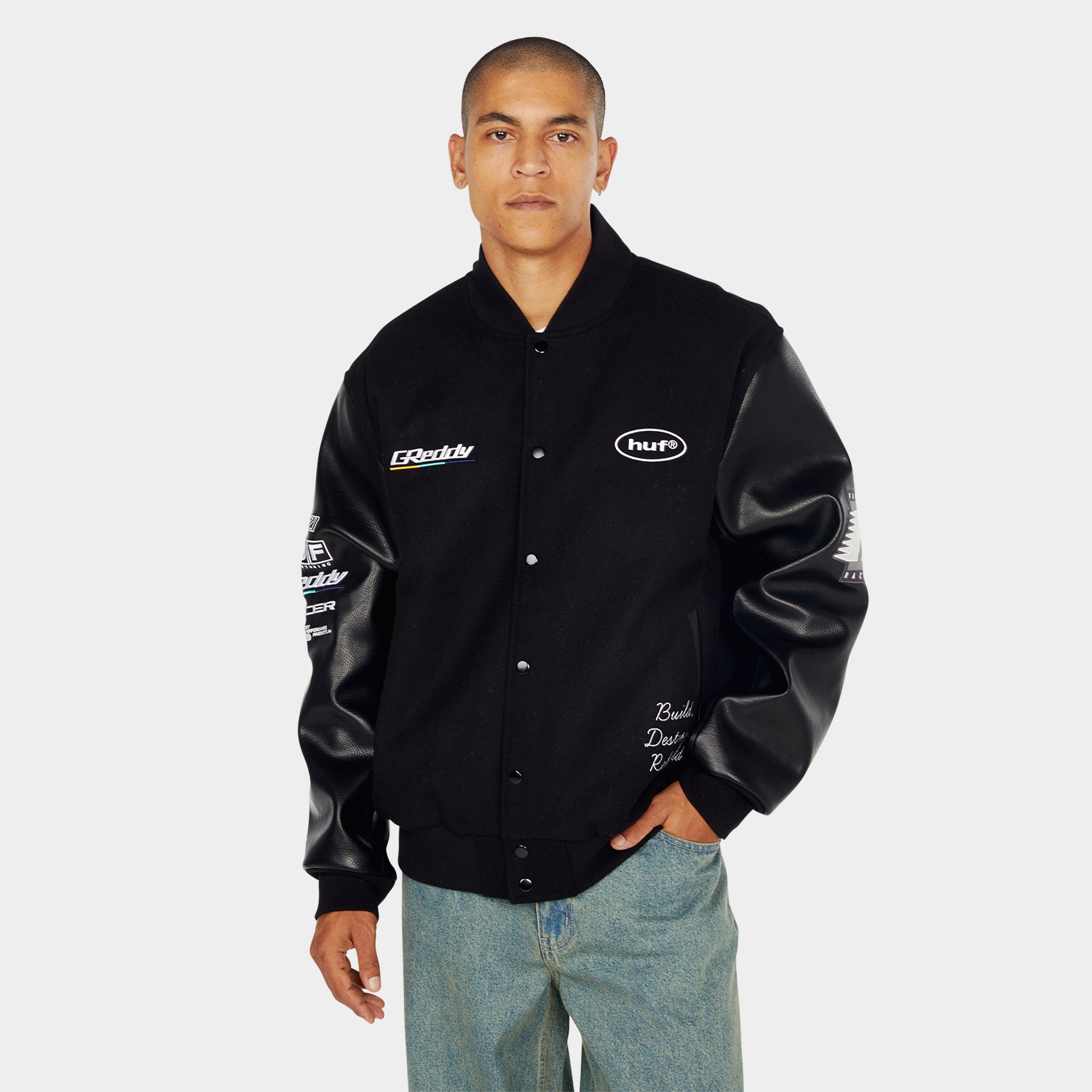 HUF (ハフ) Worldwide JP /JACKETS（ジャケット）/ HUF X GREDDY VARSITY JACKET商品 / BLACK