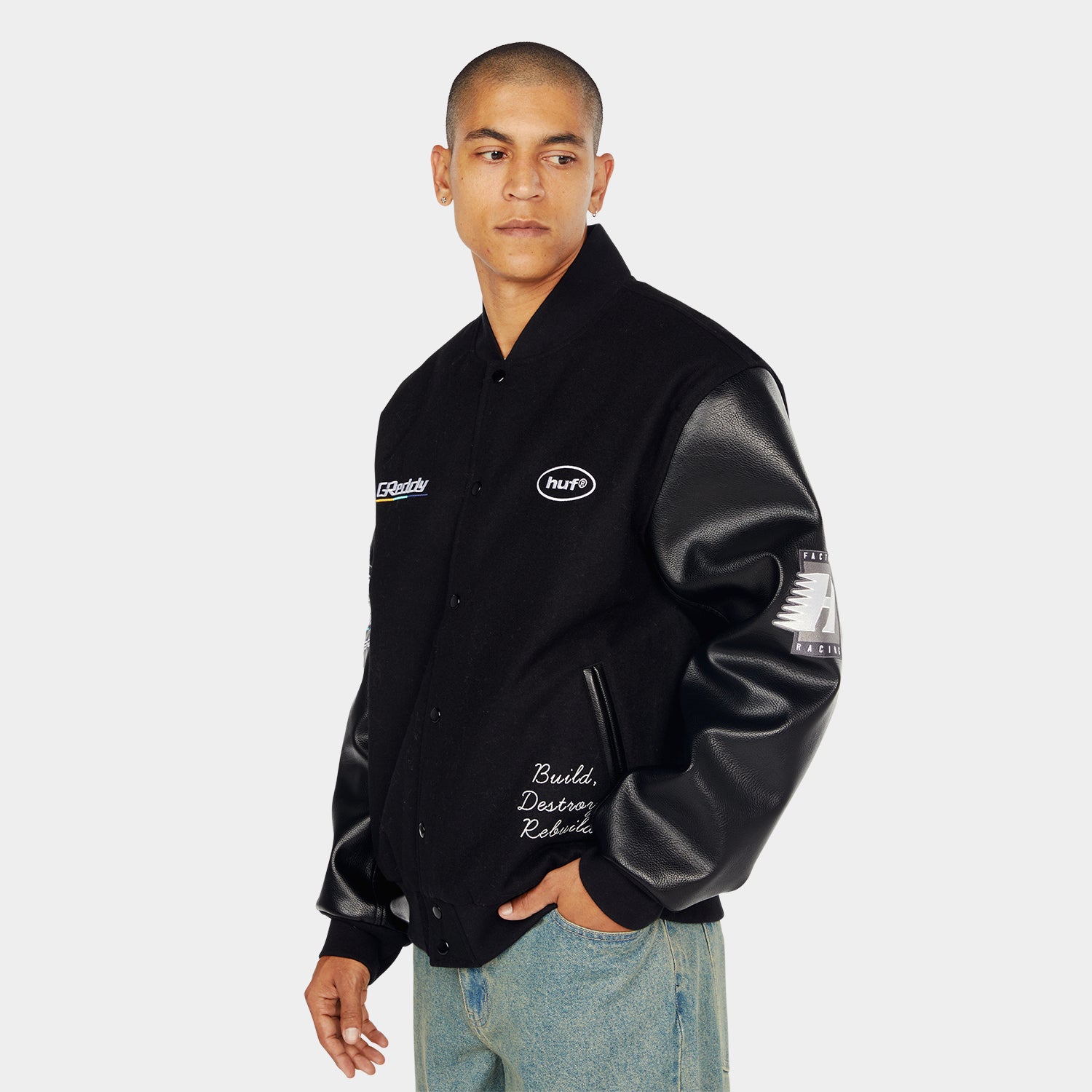 HUF (ハフ) Worldwide JP /JACKETS（ジャケット）/ HUF X GREDDY VARSITY JACKET商品 / BLACK