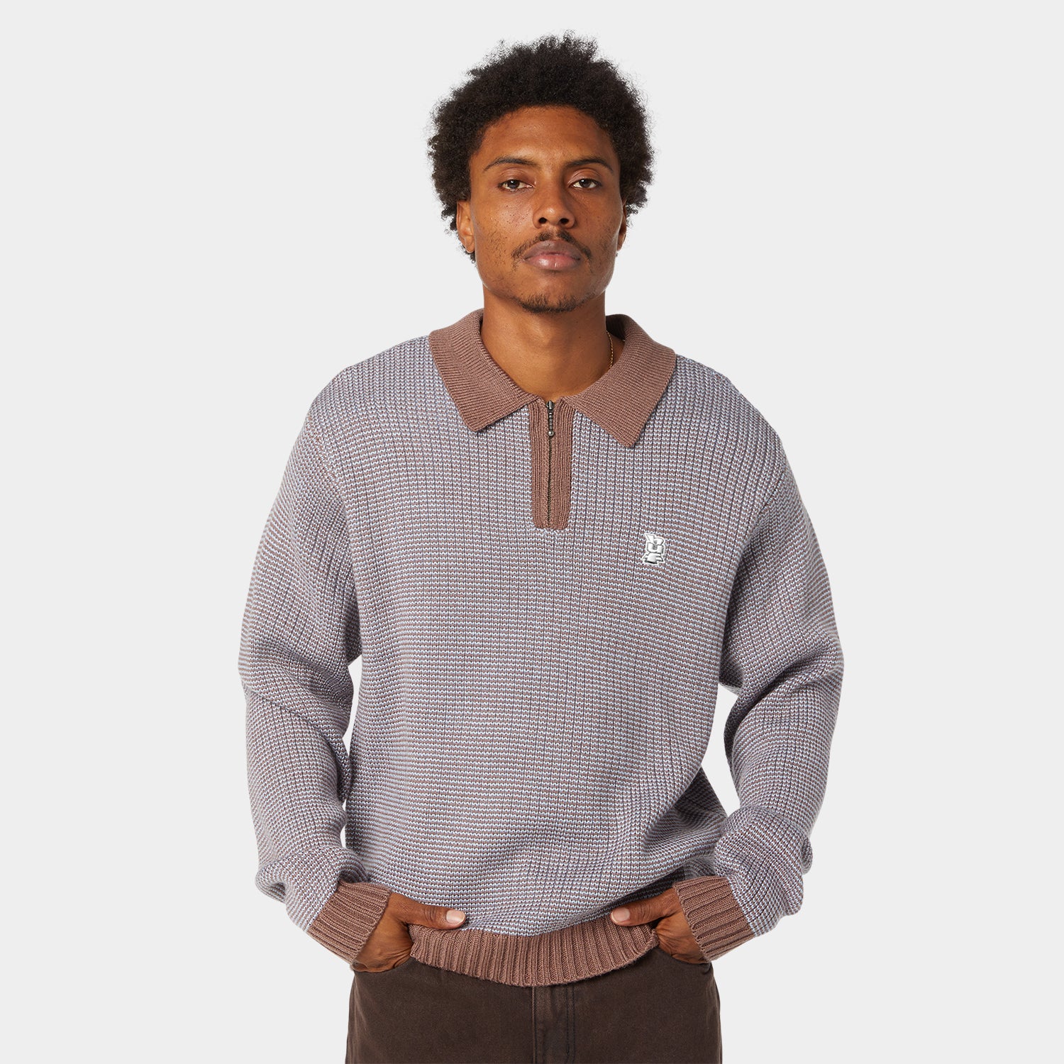 HUF (ハフ) Worldwide JP /KNITS & SWEATERS（ニット&セーター）/ MEGABLAST TWO TONE WAFFLE SWEATER商品 / WASHED BLUE/MOSS