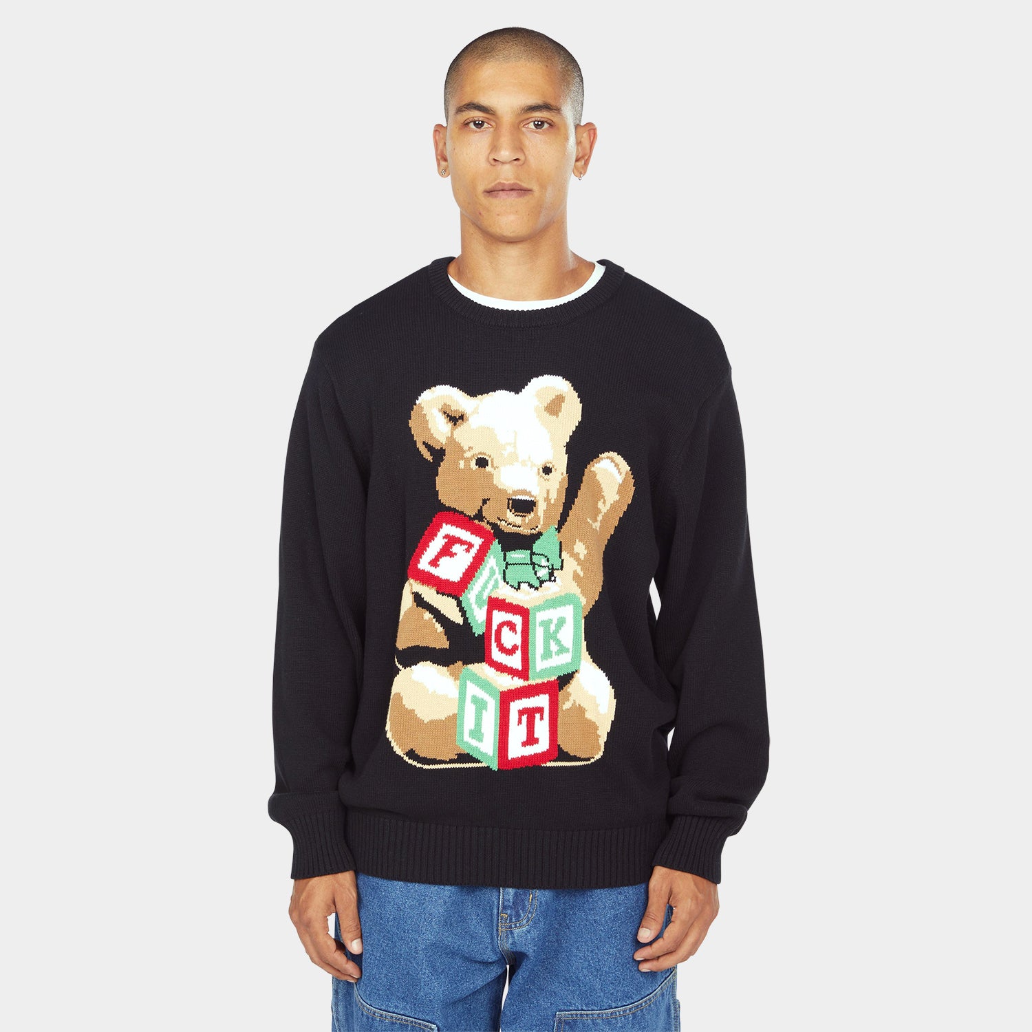 HUF (ハフ) Worldwide JP /KNITS & SWEATERS（ニット&セーター）/ GIFT BEAR INTARSIA SWEATER商品 / BLACK