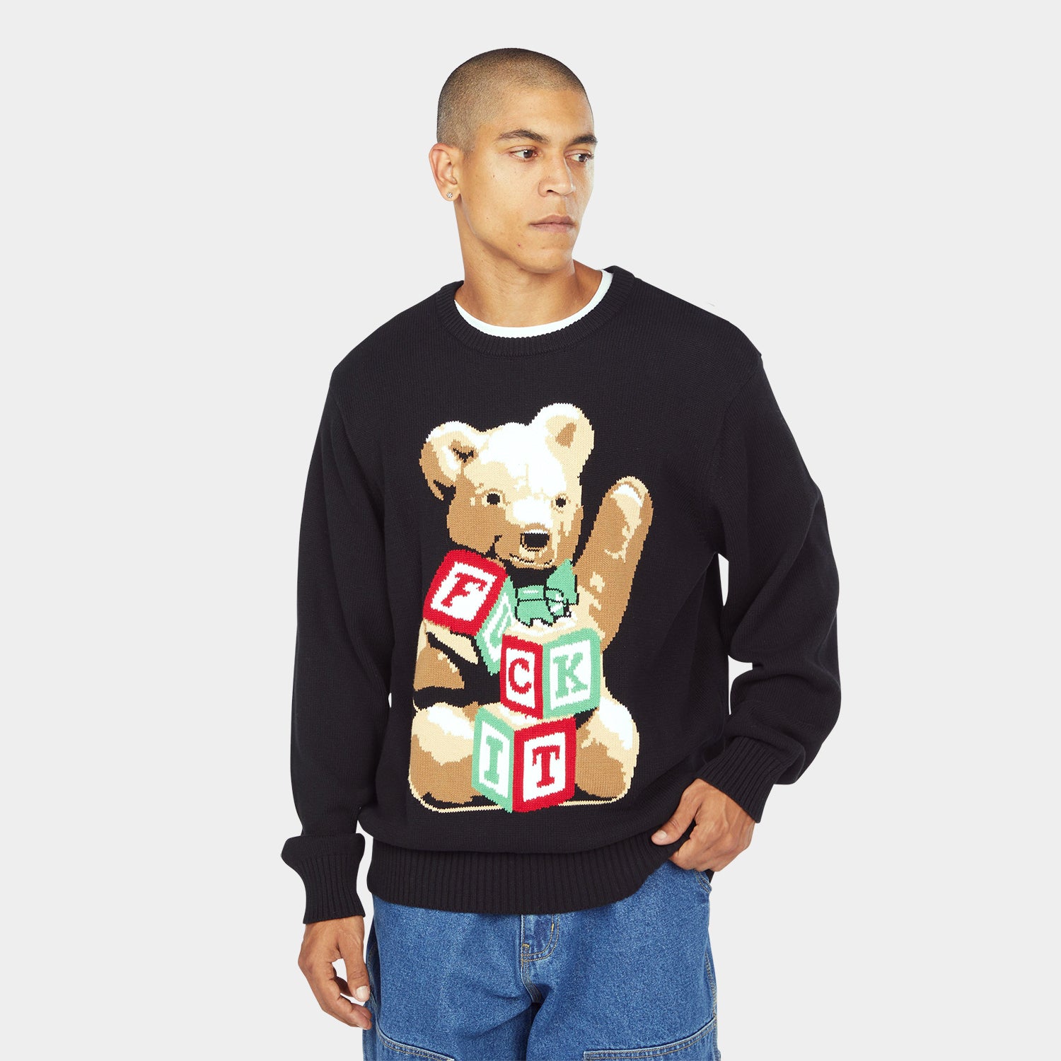 HUF (ハフ) Worldwide JP /KNITS & SWEATERS（ニット&セーター）/ GIFT BEAR INTARSIA SWEATER商品 / BLACK