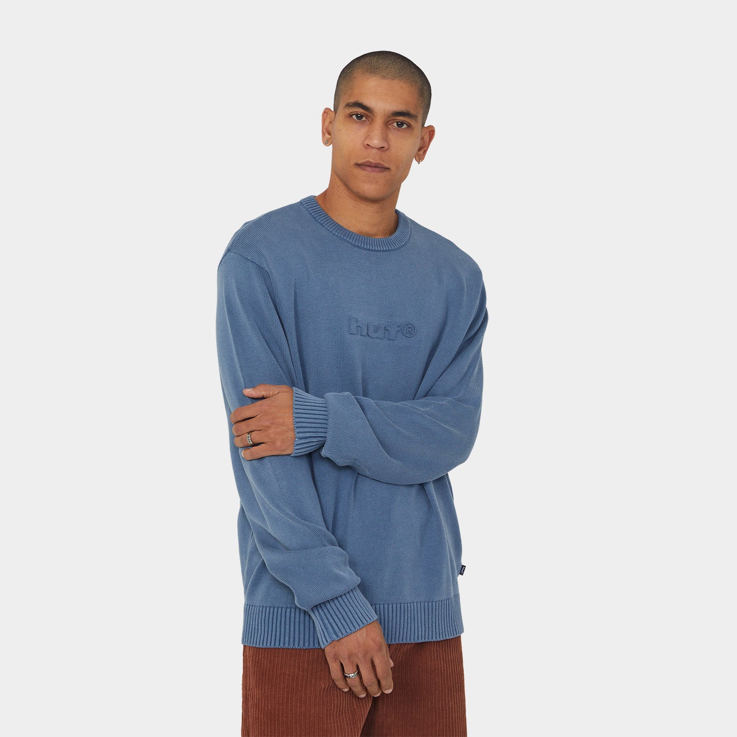 HUF (ハフ) Worldwide JP /KNITS & SWEATERS（ニット&セーター）/ PACIFIC WASH EMBOSSED CREWNECK商品 / BLUE