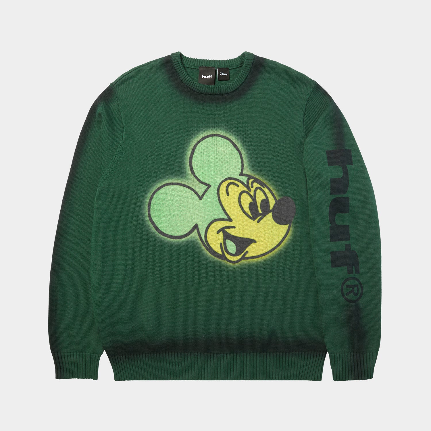 HUF (ハフ) Worldwide JP /KNITS & SWEATERS（ニット&セーター）/ DISNEY | HUF MICKEY SPRAY CREWNECK SWEATER商品 / FOREST GREEN