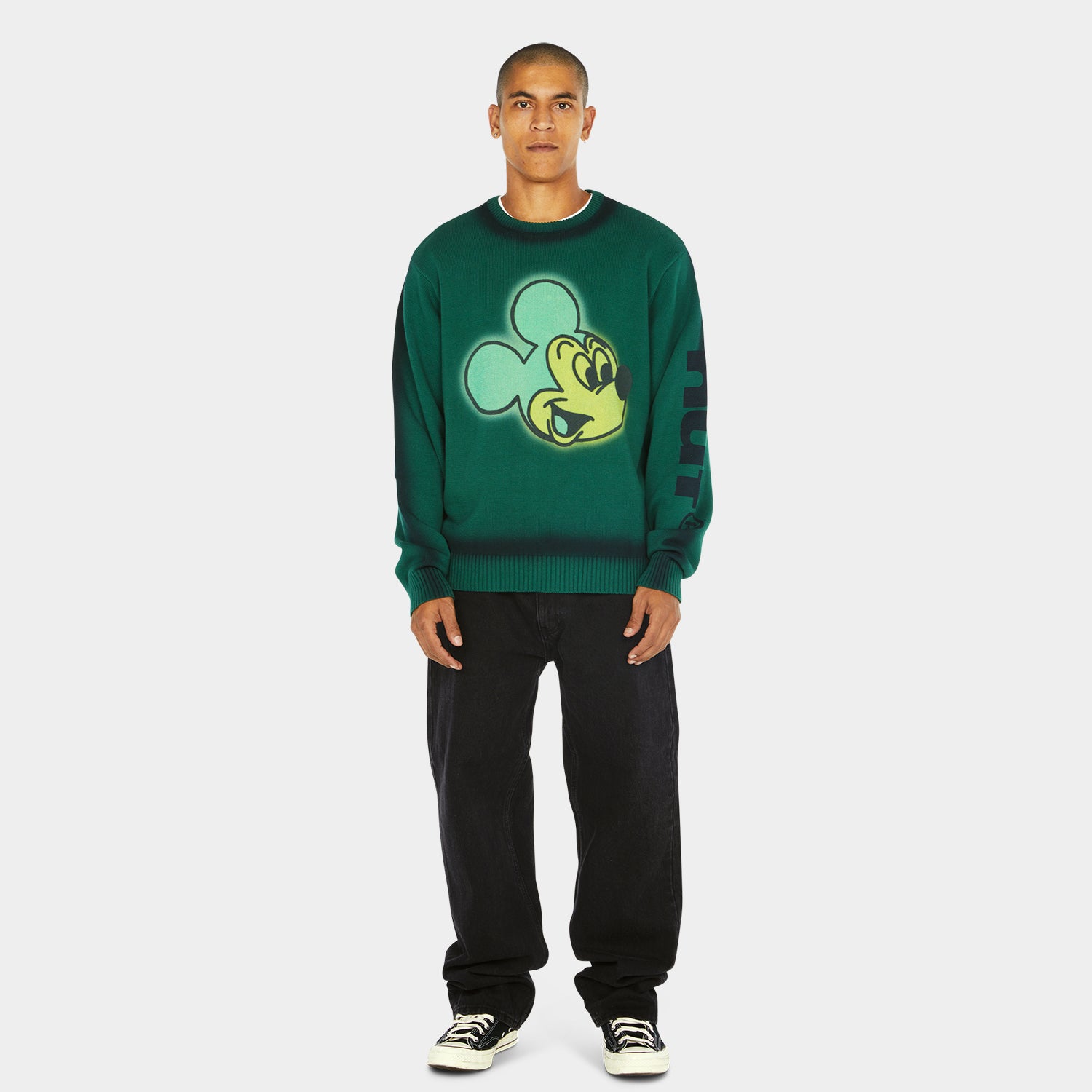 HUF (ハフ) Worldwide JP /KNITS & SWEATERS（ニット&セーター）/ DISNEY | HUF MICKEY SPRAY CREWNECK SWEATER商品 / FOREST GREEN
