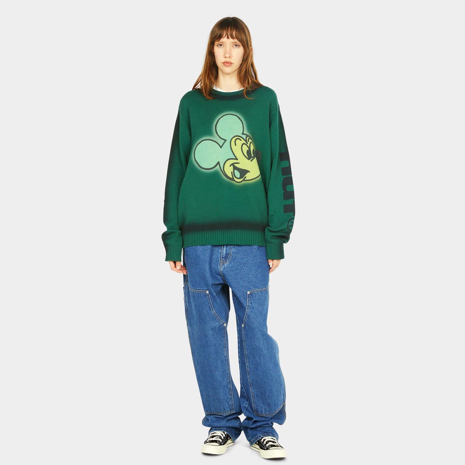 HUF (ハフ) Worldwide JP /KNITS & SWEATERS（ニット&セーター）/ DISNEY | HUF MICKEY SPRAY CREWNECK SWEATER商品 / FOREST GREEN