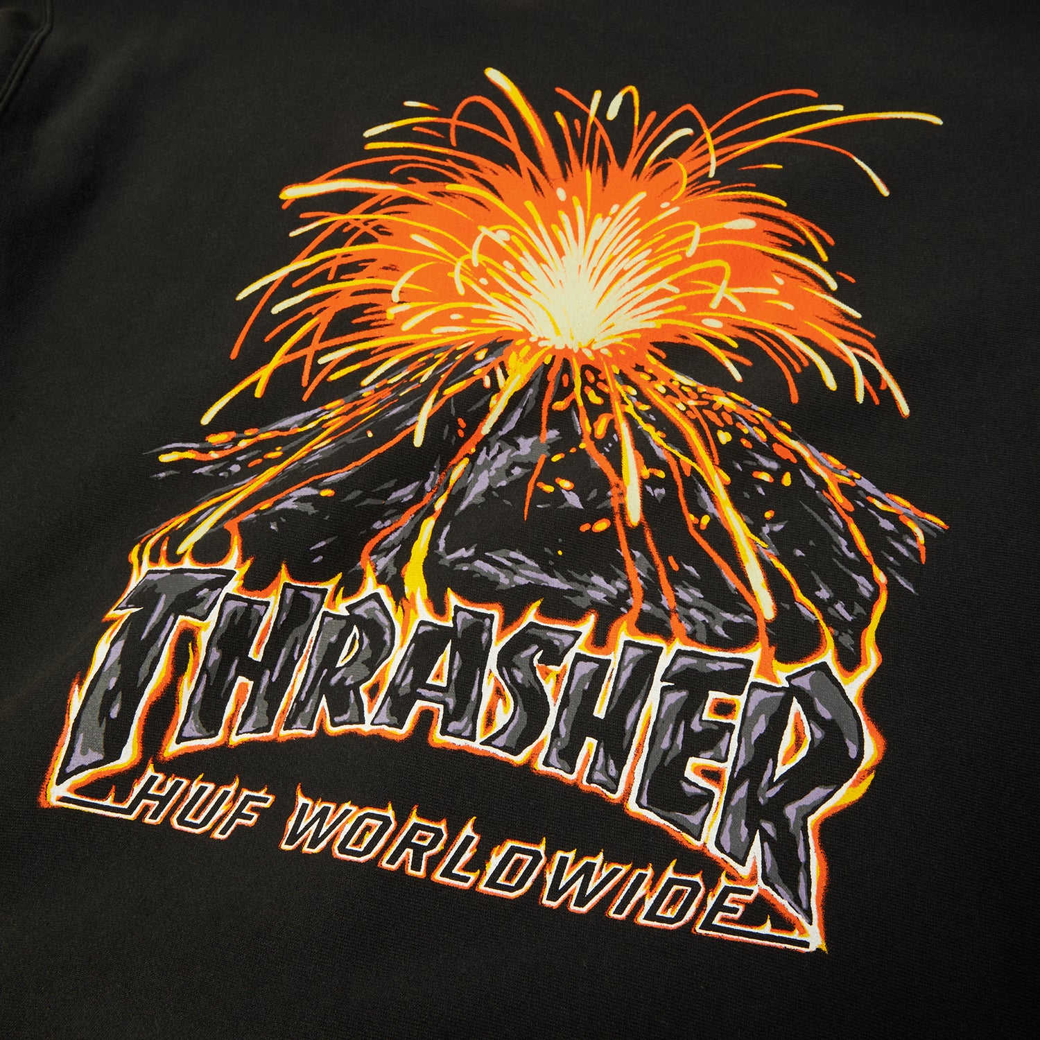 HUF (ハフ) Worldwide JP /HOODIES（パーカー）/ HUF X THRASHER MELTDOWN HEAVYWEIGHT HOODIE商品 / WASHED BLACK