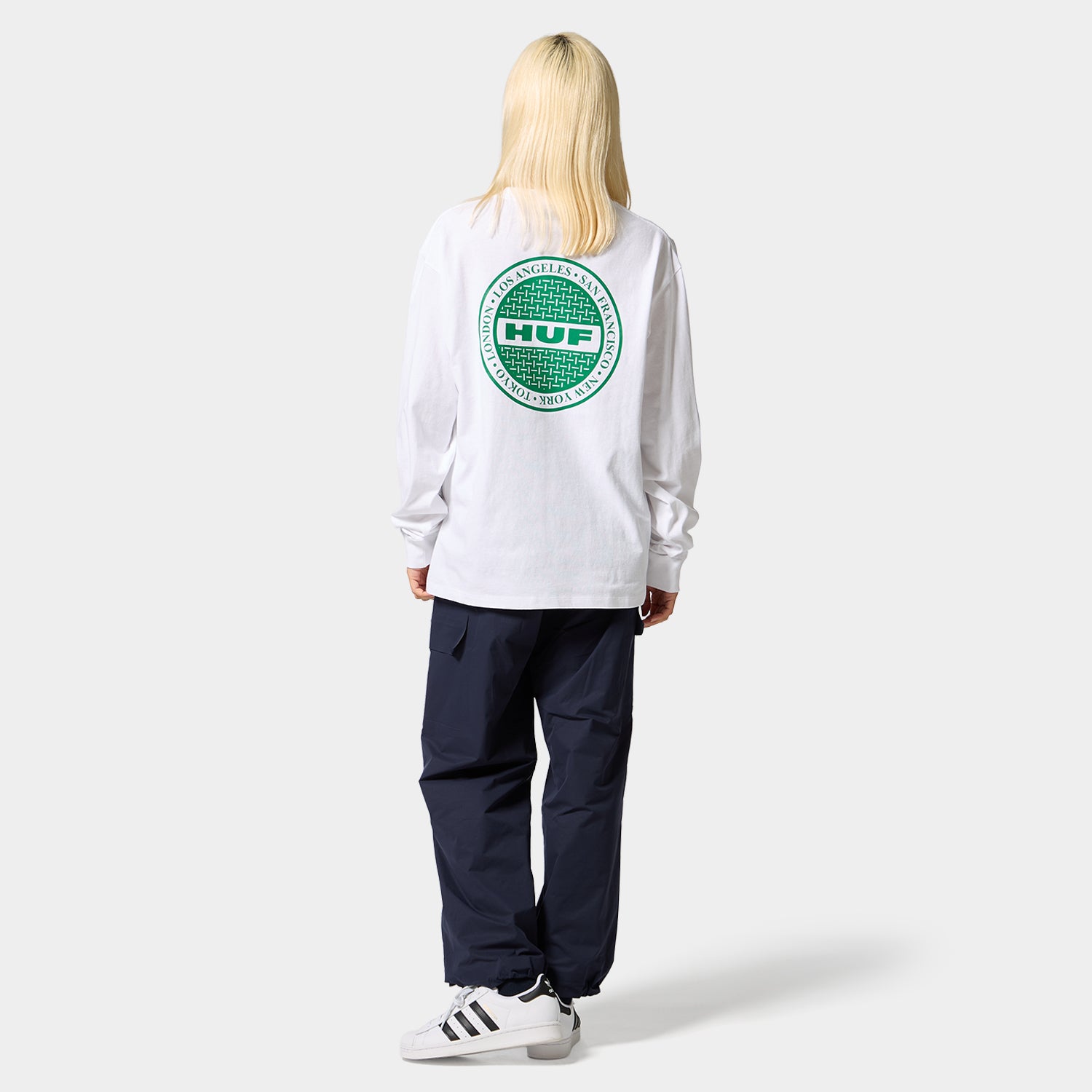 HUF (ハフ) Worldwide JP /T-SHIRTS（Tシャツ）/ MANHOLE LS TEE商品 / WHITE/GREEN